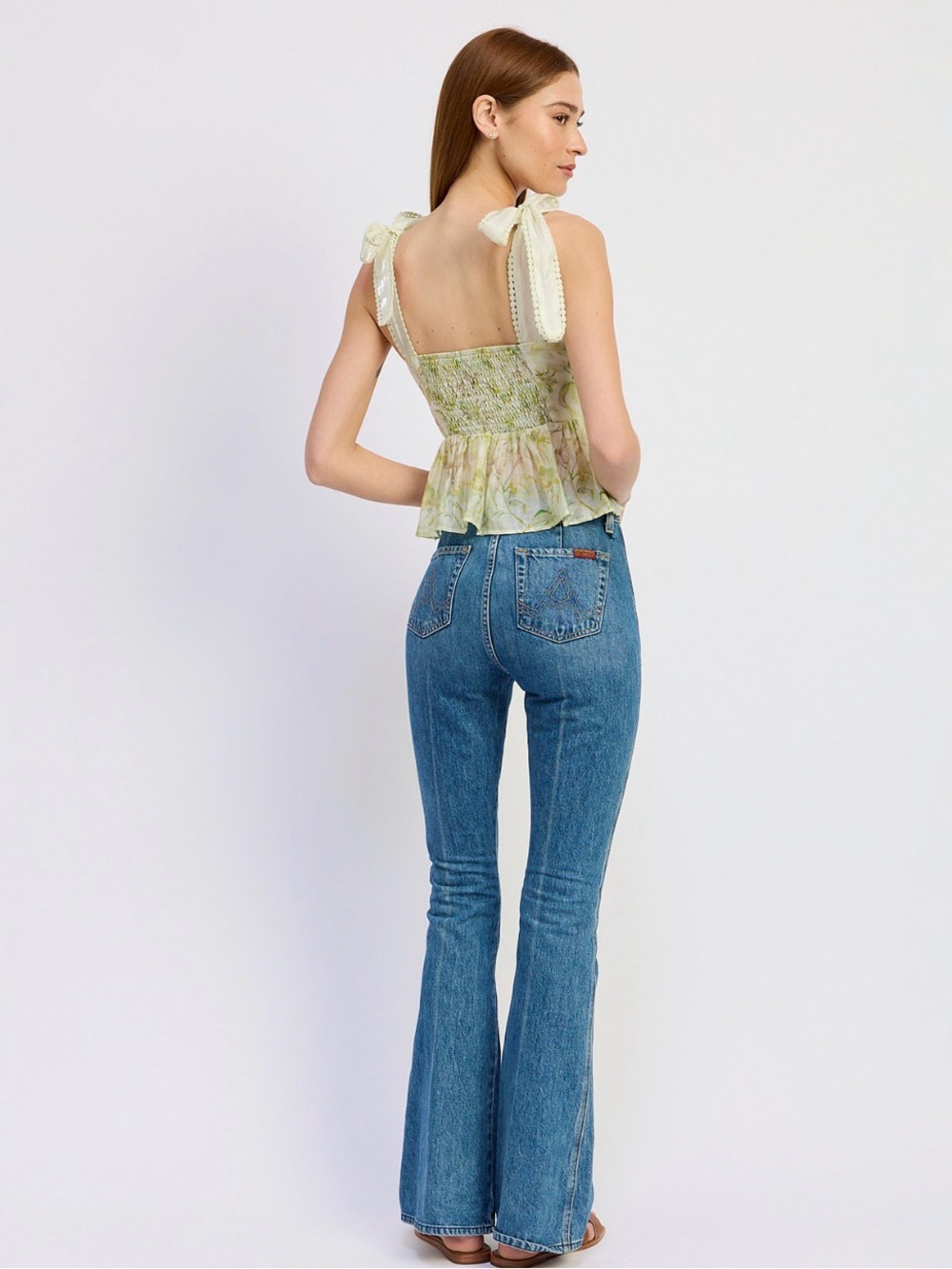 En Saison Light Green Floral Tie-Shoulder V-Neck Peplum Top - Picture 3 of 6